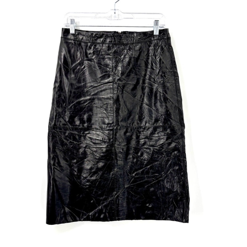 Vintage Y2K GAP Leather Pencil Skirt Black Size 6 Midi Classic Edgy Moto Baddie